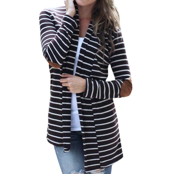 MERRY FUN BLACK STRIPED CARDIGAN WITH ELBOW PATCHES Size: SMALL - Picture 1 of 11